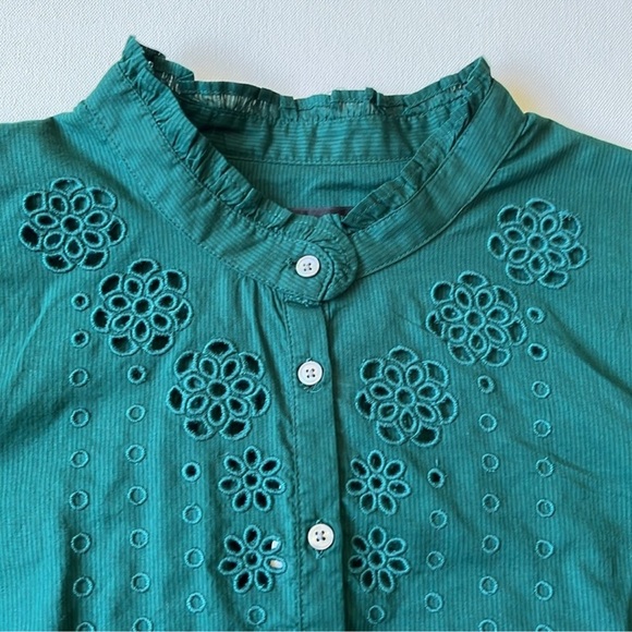 J. Crew Dark Spruce Ruffle Sleeve Embroidered Eyelet Blouse AR971 - Picture 6 of 14
